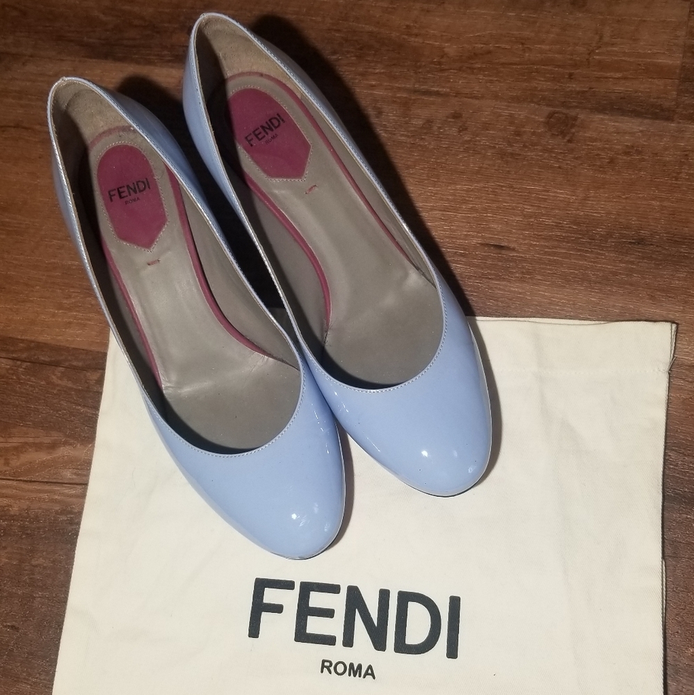 Fendi Blue/Plum Patent Colorblock Pump, sz 36.5